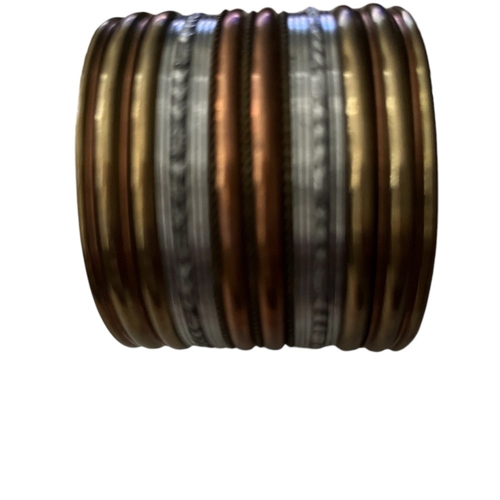 Bracelet VINTAGE Layered Cuff Bronze Tone Textured Wide Open - Picture 4 of 4